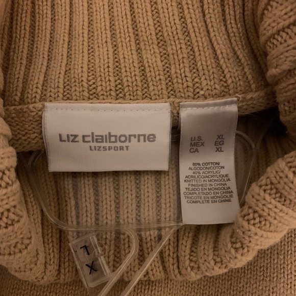 Liz Claiborne LizSport Tan Turtleneck Sweater, Long & Belted, Size XL - Picture 4 of 10